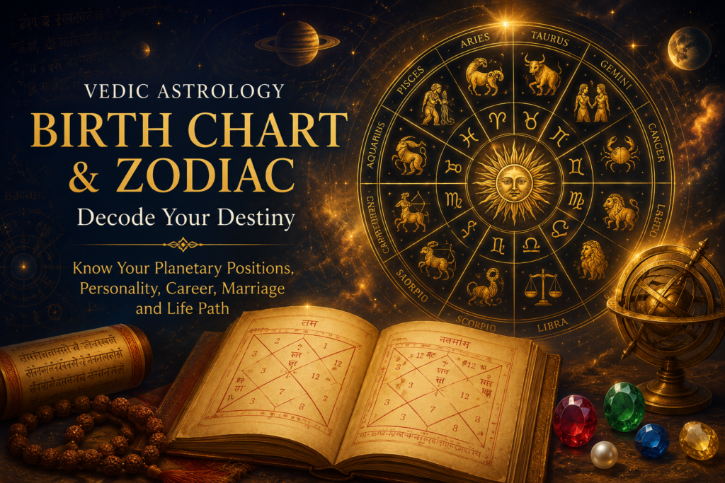 Vedic astrology birth chart and zodiac wheel